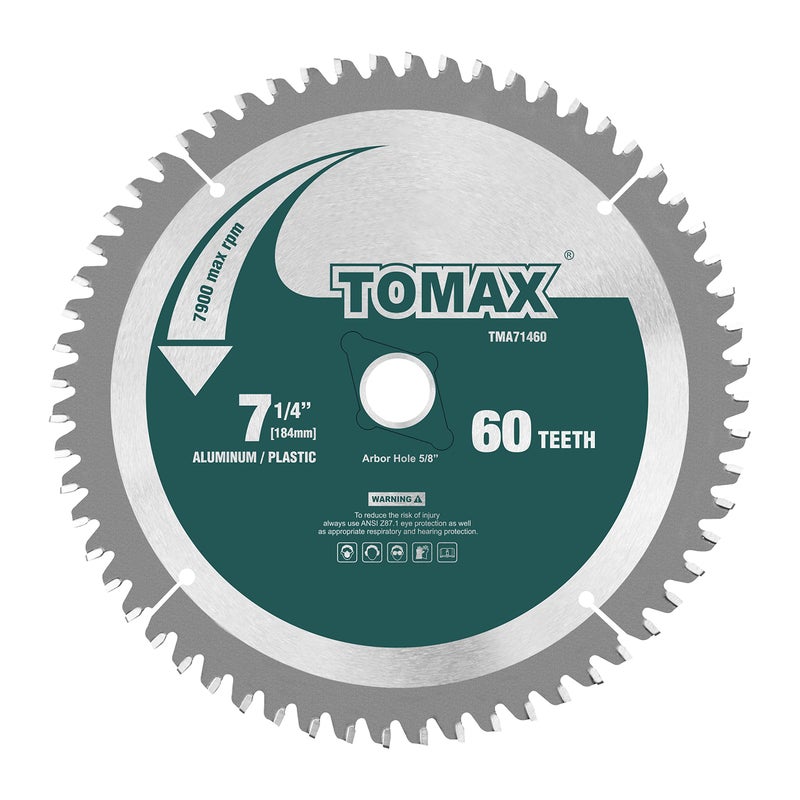 TOMAX 7-1/4-Inch 60 Tooth TCG Aluminum and Non-Ferrous Metal Saw Blade with 5/8-Inch DMK Arbor - Image 1